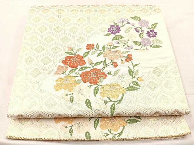 平和屋着物◎六通柄袋帯　唐織　地紙花文　金糸　正絹　逸品　BAAM4810if