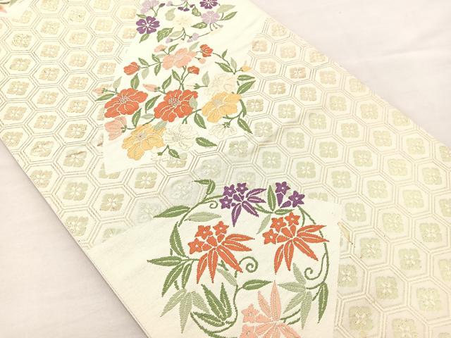 平和屋着物◎六通柄袋帯　唐織　地紙花文　金糸　正絹　逸品　BAAM4810if