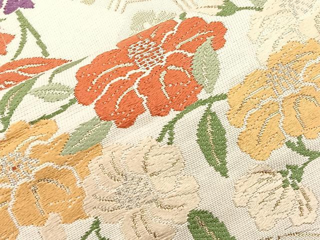 平和屋着物◎六通柄袋帯　唐織　地紙花文　金糸　正絹　逸品　BAAM4810if