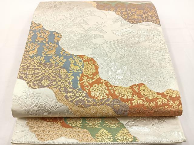 Rakuten - 平和屋着物◎六通柄袋帯　道長牡丹古代錦　金銀糸　正絹　逸品　BAAT6042ea