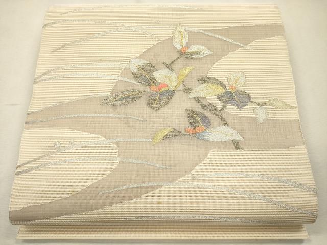 平和屋着物＊夏物　八寸名古屋帯　絽綴れ　草花文　金銀糸　正絹　逸品　CAAT3787eg