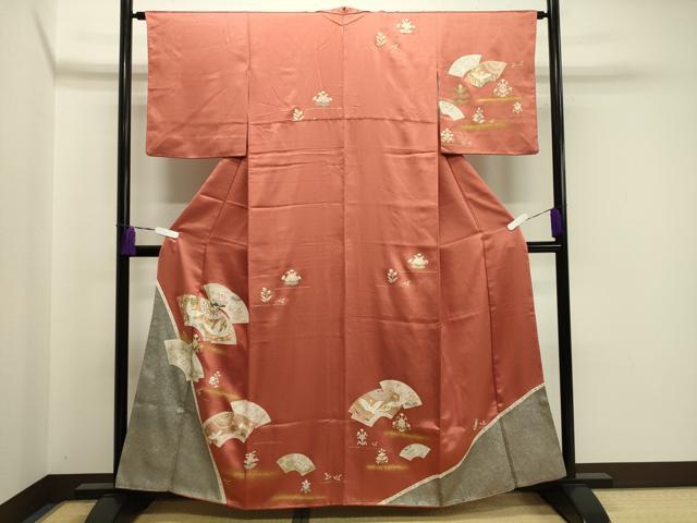 平和屋着物●訪問着　地紙重ね鳳凰花蝶文　金銀彩　正絹　逸品　CABA1483gh