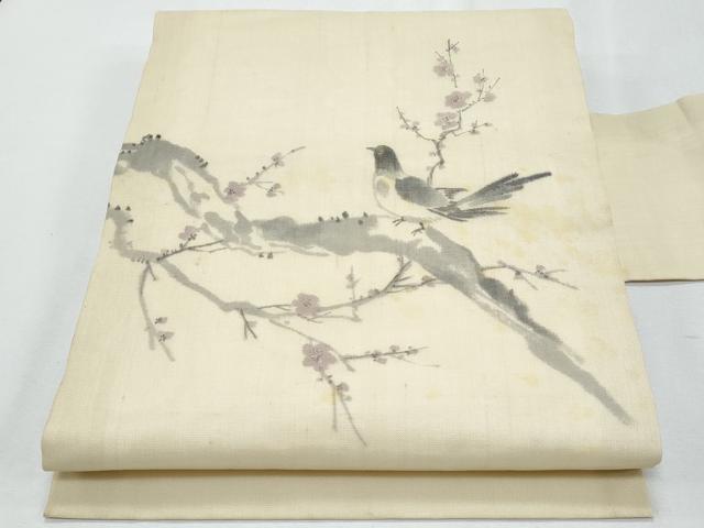 平和屋着物＊夏物 九寸名古屋帯 作家物 手描き 休み鳥 正絹 逸品 CABH8031fb