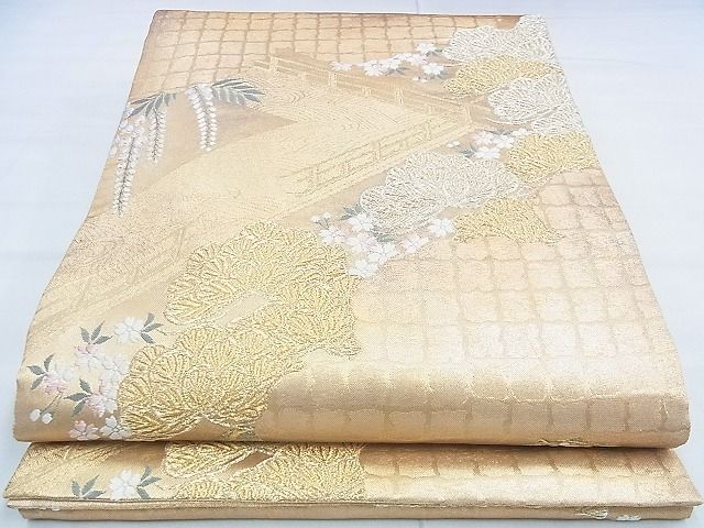 平和屋着物◎佐賀錦 六通柄袋帯 唐織 御所松紋 金糸 引箔 逸品 BAAG5164ns