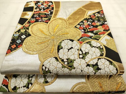 平和屋着物◎六通柄袋帯 唐織 飛鶴花文 黒地 金銀糸 正絹 逸品 AAAW2703dt 平和屋着物◎六通柄袋帯 唐織 飛鶴花文 黒地 金銀糸 正絹 逸品 AAAW2703dt