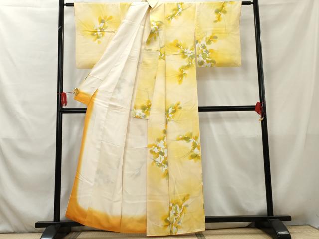 平和屋着物■上質な小紋　手描き　草花文　暈し染め　正絹　逸品　AAAZ6142cs