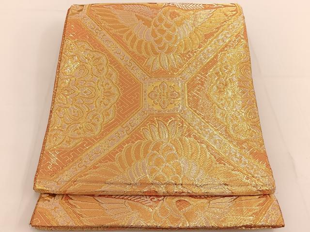 平和屋着物◎佐賀錦　全通柄袋帯　双鶴花文　金銀糸　正絹　逸品　未使用　BAAT3487ui