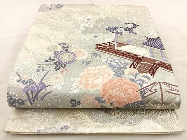 平和屋着物◎六通柄袋帯 唐織 プラチナ二重織 雲取り風景文 正絹 逸品 BAAT6925ph