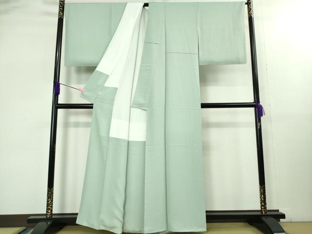 平和屋着物■極上　色無地　牡丹唐草文様　青磁鼠色　反端付き　逸品　未使用　DZAB1696kh5