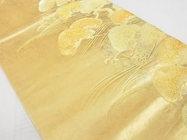 平和屋着物◎六通柄袋帯　琳派　波に松図　金糸　引箔　正絹　逸品　AAAI0748Ajz