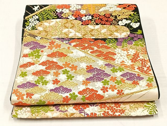 平和屋着物◎六通柄袋帯　唐織　吉祥花文　金糸　正絹　逸品　AAAG4613Bey