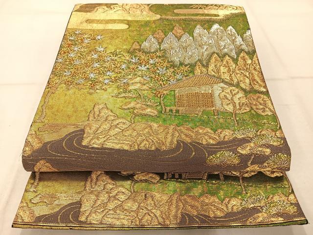 平和屋着物◎六通柄袋帯　風景文　金銀糸　正絹　逸品　AAAR3412ey