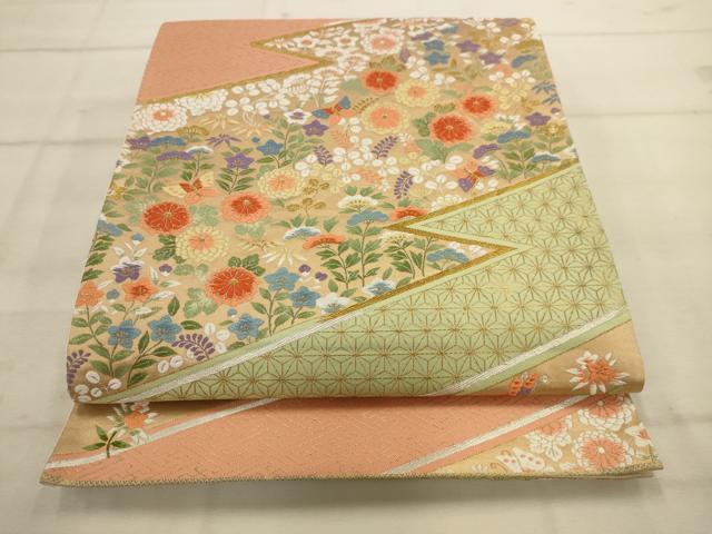 平和屋着物◎六通柄袋帯　唐織　舞蝶花文　金銀糸　正絹　逸品　AAAV7840sw