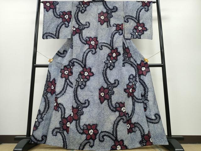 平和屋着物∴夏物　浴衣　有松鳴海絞り　花唐草文　丸栄謹製　綿　逸品　CAAY4756ng