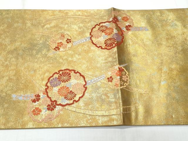平和屋の平和屋着物◎太鼓柄袋帯 唐織 露芝雪輪蝶花文 金糸 引箔 正絹 逸品 CABE6152fb｜アングル3