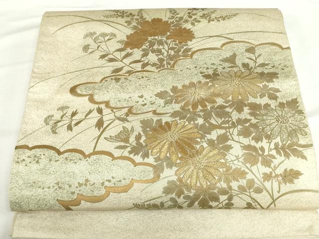 Rakuten - 平和屋着物◎中国三大刺繍　相良刺繍　太鼓柄袋帯　雲取草花文　金糸　正絹　逸品　DABH0109op