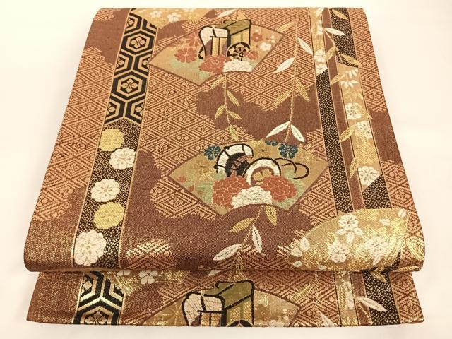 平和屋着物両面 全通柄袋帯 鱗文 金銀糸 やまと誂製 正絹