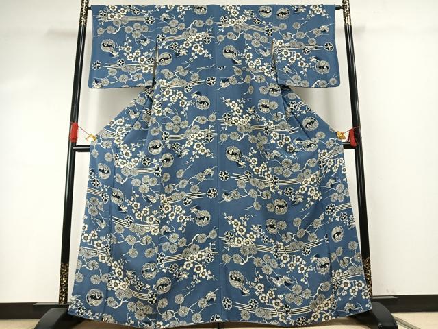 平和屋着物●上質な小紋　本藍　型染め　花鳥文　暈し染め　鬼しぼ縮緬　正絹　逸品　AABH5175fy heiwaya-11156364 平和屋 サンプル画像2