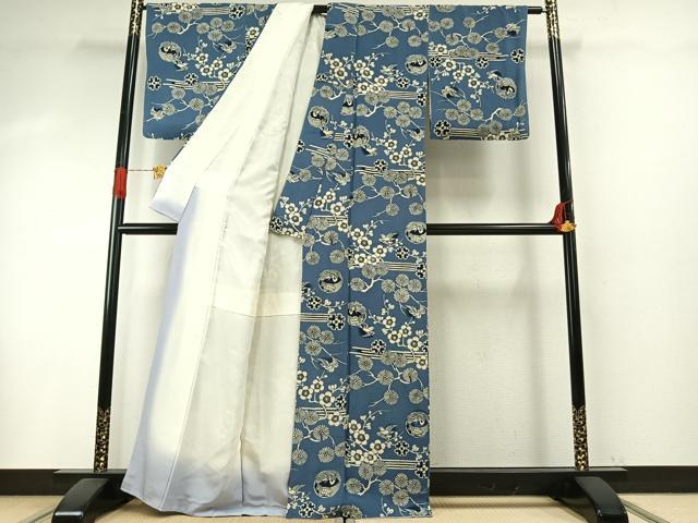 平和屋着物●上質な小紋　本藍　型染め　花鳥文　暈し染め　鬼しぼ縮緬　正絹　逸品　AABH5175fy heiwaya-11156364 平和屋 サンプル画像3