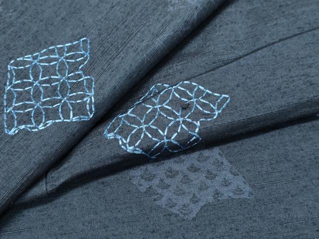 平和屋着物●上質な紬 刺繍 刺子 抽象文様 正絹 逸品 DAAM1347ud