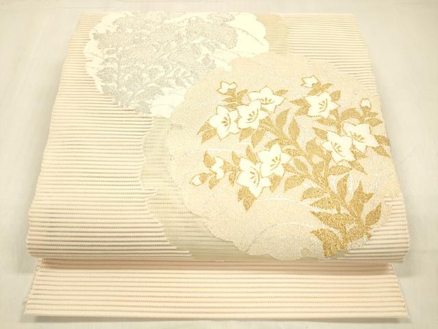 平和屋着物＊夏物　絽綴れ　八寸名古屋帯　雪輪草花文　金銀糸　正絹　逸品　DABB3261cm