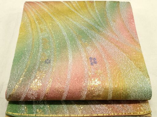 平和屋着物◎六通柄袋帯 ふくれ織 流水花文 金銀糸 正絹 逸品 DAAP2172qa 平和屋着物◎六通柄袋帯 ふくれ織 流水花文 金銀糸 正絹 逸品 DAAP2172qa