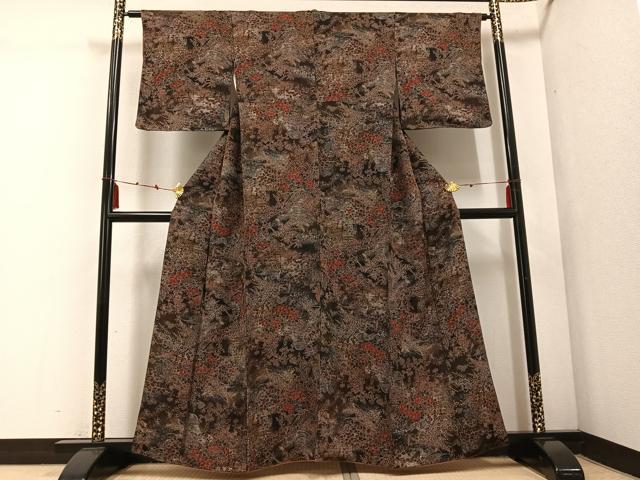 平和屋着物■上質な小紋　花鳥文　金銀彩　鬼しぼ縮緬　正絹　逸品　AABF1307ph