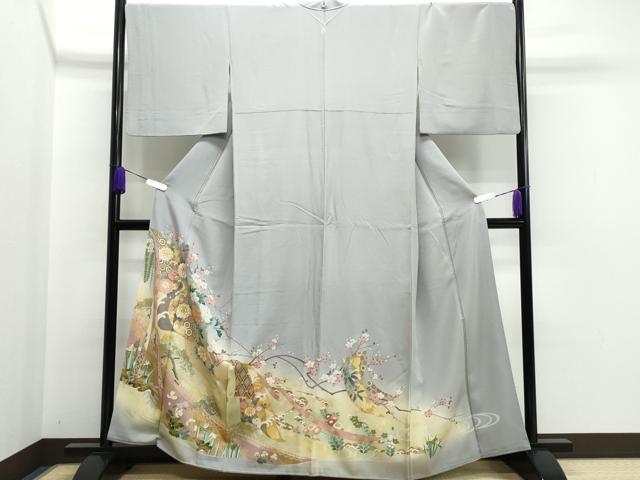 平和屋着物●豪華色留袖 駒刺繍 吉祥草花文 金彩 正絹 逸品 CAAQ9176vf