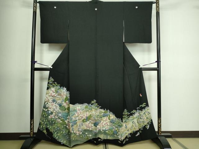 平和屋着物▽豪華黒留袖 単衣 友禅 作家物 風景草花文 正絹 逸品 DAAV9750sf