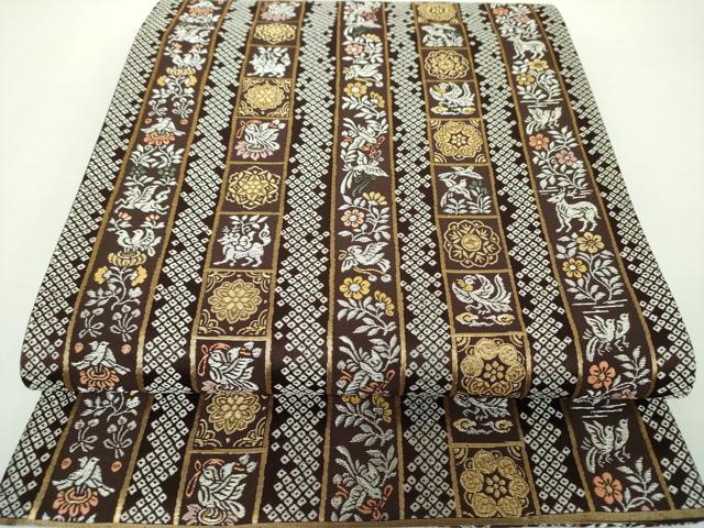 平和屋着物●六通柄袋帯　唐織　献上路鳥類　金糸　正絹　逸品　DAAX4535ps