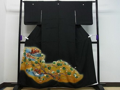 平和屋着物■豪華黒留袖 刺繍 鴛鴦枝梅文 暈し染め 金彩 逸品 CAAG7037gh 平和屋着物■豪華黒留袖 刺繍 鴛鴦枝梅文 暈し染め 金彩 逸品 CAAG7037gh