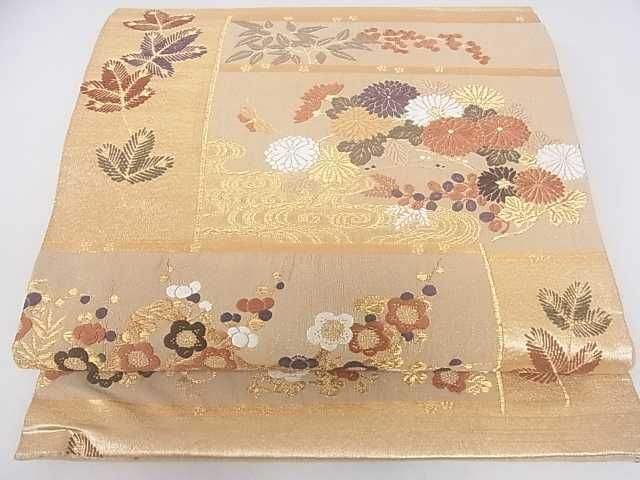 平和屋着物◎綴れ 六通柄袋帯 草花文 金糸 逸品 DAAE9371ar
