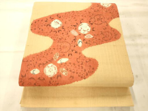 平和屋着物◎太鼓柄袋帯 手描き 紬地 流水草花文 正絹 逸品 AAAO8599fw 平和屋着物◎太鼓柄袋帯 手描き 紬地 流水草花文 正絹 逸品 AAAO8599fw