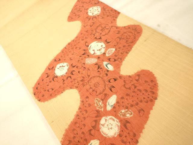 平和屋着物◎太鼓柄袋帯　手描き　紬地　流水草花文　正絹　逸品　AAAO8599fw