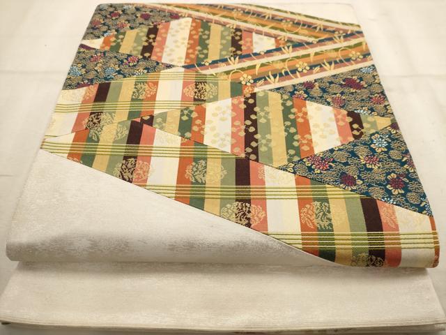平和屋着物◎太鼓柄袋帯　切嵌　名物裂　金糸　正絹　逸品　AAAW2710dt