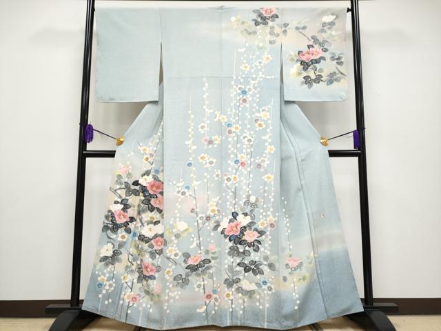 平和屋本店■極上　人間国宝・羽田登喜男　訪問着　椿　梅　暈し染め　水色地　逸品　未使用　CYAA1932s5