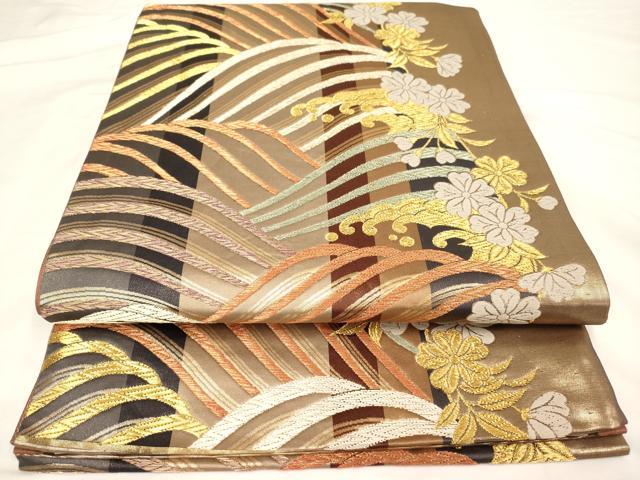 平和屋着物◎西陣　全通柄袋帯　唐織　立波舞花文　金銀糸　正絹　逸品　AAAN0167ex
