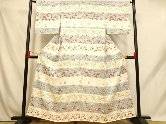平和屋着物■訪問着　横段草花文　暈し染　金彩　正絹　逸品　AABH9180fw