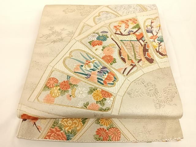 平和屋着物◎六通柄袋帯　唐織　地紙御所車花文　金銀糸　正絹　逸品　AAAN7656wt