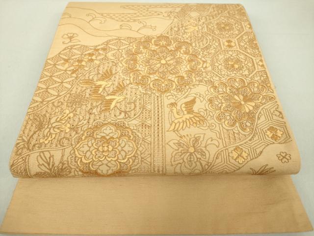 平和屋着物●中国三大刺繍 スワトウ刺繍 汕頭刺繍 総刺繍 太鼓柄袋帯 紬地 正倉院花鳥文 正絹 逸品 DAAU5482ps