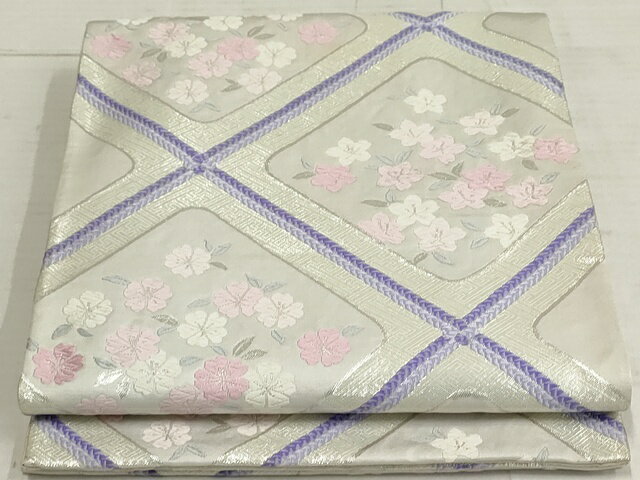 平和屋着物◎新佐賀錦　六通柄袋帯　唐織　花菱文　銀糸　正絹　逸品　AAAM0863Atn