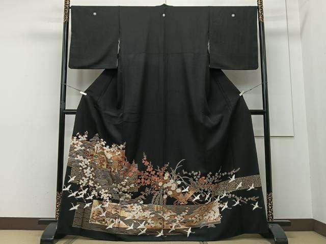 平和屋着物■豪華黒留袖　駒刺繍　人物風景文　金銀彩　正絹　逸品　CAAS7719ua