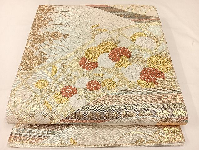 平和屋着物◎六通柄袋帯 草花文 金糸 正絹 逸品 AAAI6172Bnp
