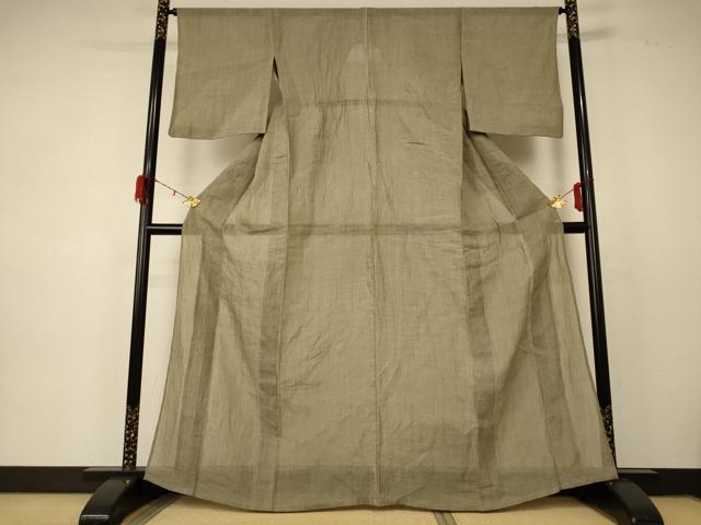 平和屋着物＊夏物　本場小千谷ちぢみ　利休茶色　麻　逸品　AABD6596jd