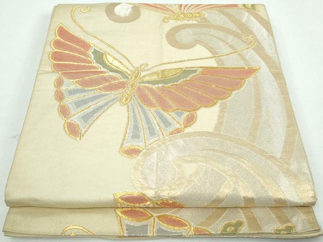 平和屋着物◎六通柄袋帯　舞蝶文　金銀糸　正絹　逸品　DAAT2269qa(4)