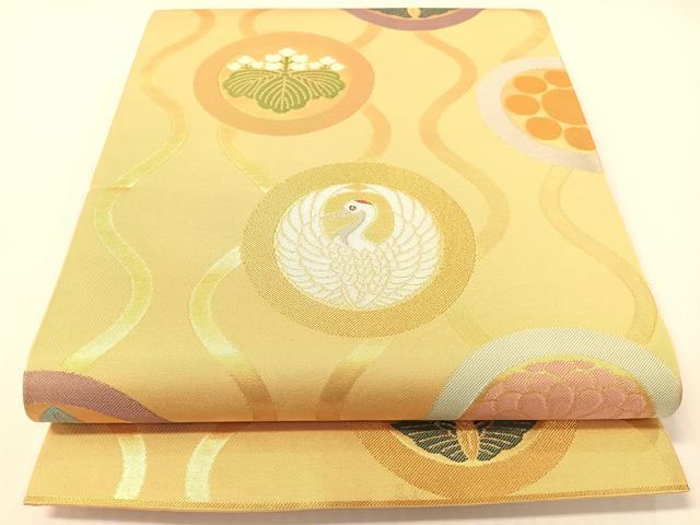 平和屋着物●織物一筋名門　織悦　全通柄　本袋帯　立涌花鳥蝶丸文　金糸　正絹　逸品　未使用　CABG7830vp