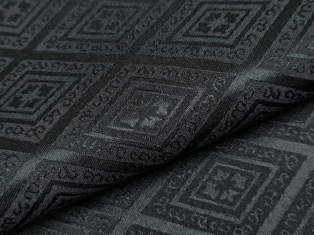 平和屋着物■極上　男性　色無地　紋付き羽織・行灯袴セット　キングサイズ　舞台衣装　花菱地紋　黒地　洗える着物　逸品　CYAA3475s5