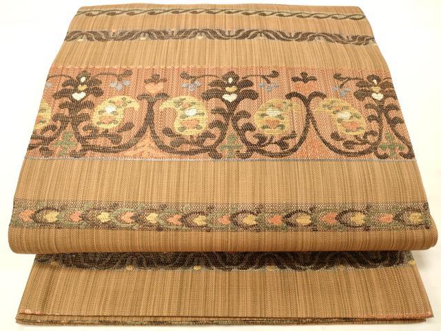 平和屋着物◎六通柄袋帯　横段草花文　金糸　正絹　逸品　DAAM0510bc(4)