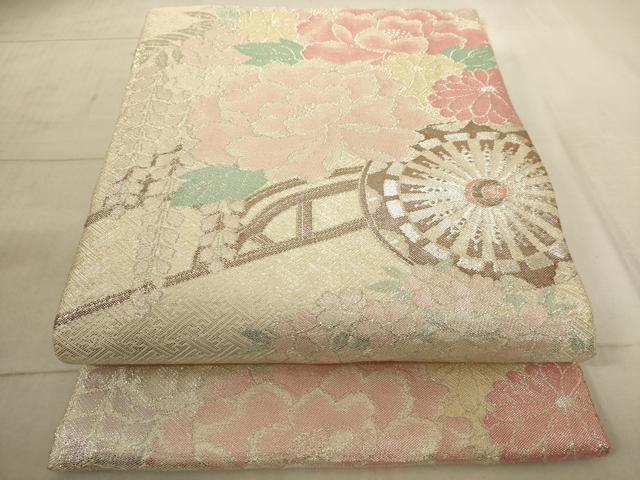 平和屋着物◎佐賀錦　六通柄袋帯　春秋花車文　金銀糸　正絹　逸品　AAAL6595tg