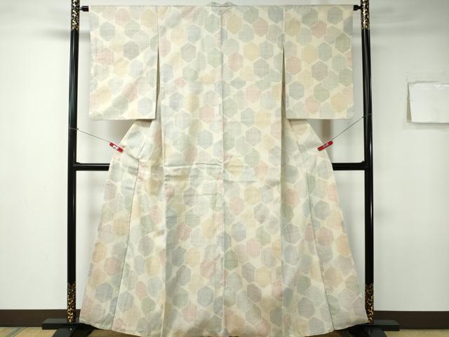 平和屋着物■結城紬　80亀甲　亀甲重ね文　正絹　逸品　CAAR4169ev